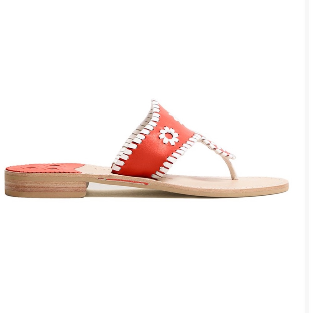 Jack Rogers Fire Red & White Leather Flat Thong Sandals Size 7 - Picture 3 of 7